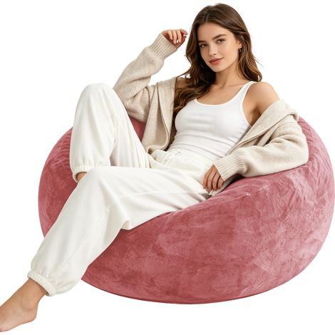Pouf fauteuil rose 4FT pour adultes en mousse OKWISH (1/5)