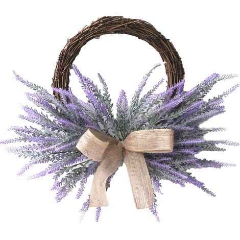 Couronne de lavande avec ruban, guirlande florale artificielle ferme déco porte intérieur extérieur (1/2)