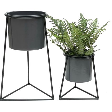 DanDiBo Tabouret à fleurs avec pot Métal Noir Lot de 2 Porte-fleurs 96052 Colonne à fleurs Moderne Porte-plantes Tabouret à plantes