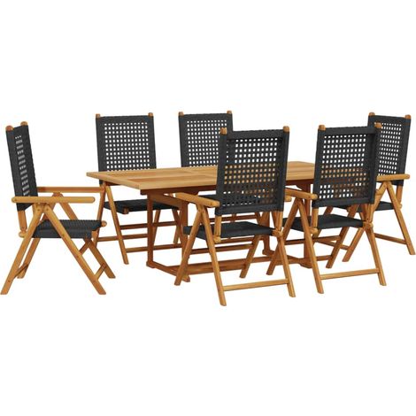 Maison Exclusive - Set Pranzo Giardino 7 pz Nero in Polyrattan e Legno Massello