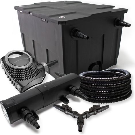 SunSun Komplettset: CBF-550 Teichfilter bis 60000 L Teichfilteranlage als Durchlauffilter, CTF-8000 Teichpumpe 8000l/h 70W, CUV-224 Teichklärer UVC Klärer mit 24W, 25m Teichschlauch 25 mm, Y-Verteiler