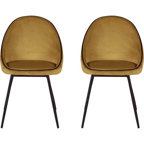 Lot de 2 chaises 52x52x82 cm en tissu velours moutarde - ABAYA