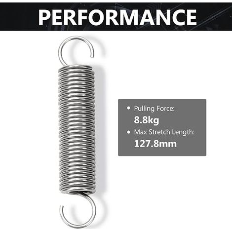 Traction Spring 90 mm Tension Springs with Hooks Stainless Steel Springs Wire Diameter 2 mm Outer Diameter 16 mm Force 8.8 kg (1/4)