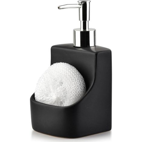 Dosatore per detersivo per piatti con contenitore e spugna, in ceramica, nero, 400 ml (1/5)