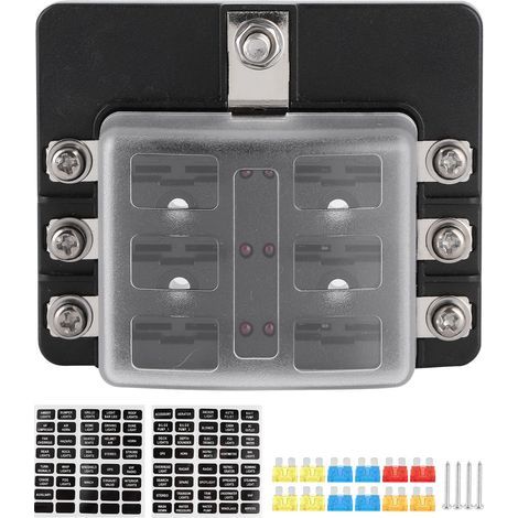 Boîte à fusibles à 6 voies porte-bloc de fusible à lame borne à écrou à vis avec indicateur LED couvercle étanche pour voiture automobile 32 V RV Marine bateau Yatch. (1/5)
