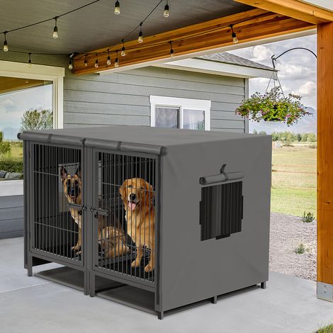 BingoPaw 2 Dogs Extra Large Dog Crate Heavy Duty Metal Dog Cage Pet Kennel Playpen with Waterproof Roof Cover (1/5)