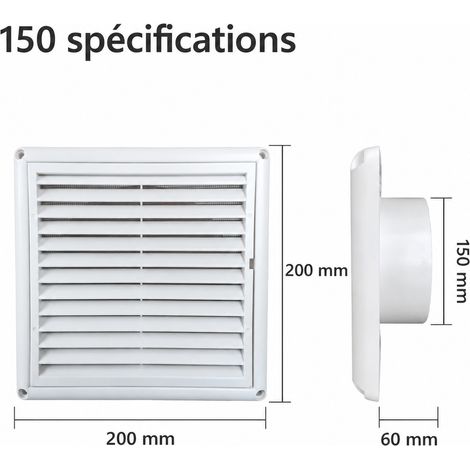 Grille d'aération extérieure carrée 150 mm fixe avec filtre pour VMC et sèche-linge 3 150mm 20 × 6 × 20 cm 200 g – Livraison gratuite