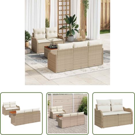 vidaXL Jardin - Ensemble de canapé de jardin avec coussin 6 pcs Beige polyrotin (1/5)