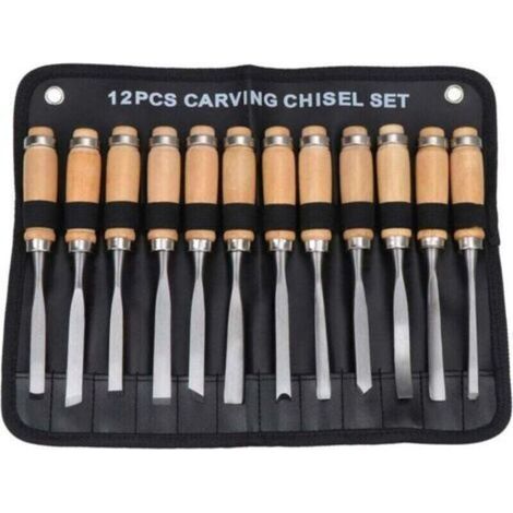 Set of 12 wooden hand chisels, gouge tool for woodworking (1/4)