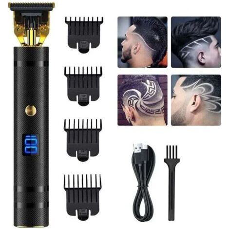 Tondeuse Cheveux Hommes, Tondeuse Barbe Electriques Professionnelle, Sans Fil Tondeuse à Cheveux de Précision 0mm Rasoir Barbe Tondeuse Kit avec Affichage LED pour Usage Domestique et Salon(Noir) (1/4)