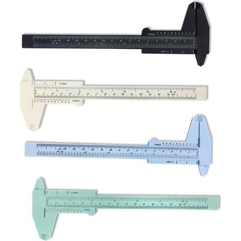 Lot de 4 Plastique Pied à Coulisse, Vert Bleu Blanc Noir, 6"/150 mm, (1/5)