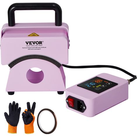 VEVOR - Prensa termica para gorras, mini prensa termica para gorras con panel de control integrado, placa calefactora curva de 5,9 x 3,15 pulgadas, base de seguridad y guante, apagado automático, colo