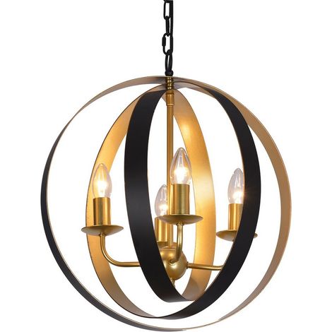 Italux Kaia lustre suspension industriel noir/or 4xE14