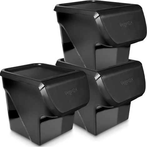 Recipiente para frutas y verduras con tapa, negro, 13 l, 3 uds.