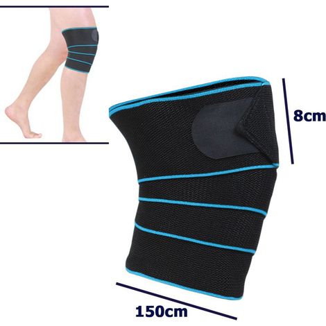 TrAdE Shop Traesio - Coppia Supporto Tutore Benda Per Ginocchio Fascia Per Corridori 150x8cm Blu -