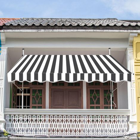 Hengda Tenda da sole a scomparsa manuale Tenda da sole a terrazza Non è necessario alcun trapano Manovella Altezza regolabile  4M. bianco grigio (1/5)