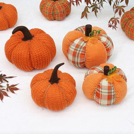 Mini citrouilles tricotées : Lot de 2 citrouilles tricotées de 8 pieds, décor d'automne, garnitures de bol de citrouille orange pour l'automne, citrouilles dorées pour guirlande (1/4)