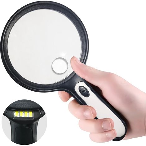 Loupe portative 30X avec 4 lumières LED, loupe de lecture avec lentille, loupe avec lumière LED pour la lecture, la basse vision, les bijoux et l'artisanat.