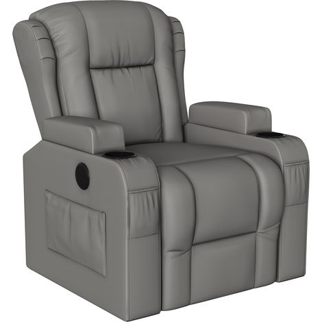 Relax Sessel mit 8 Lendenmassagepunkten + Heizfunktion - USB-Ladeanschluss - Seitentasche - Elektrischer Massage-Sessel - Grau