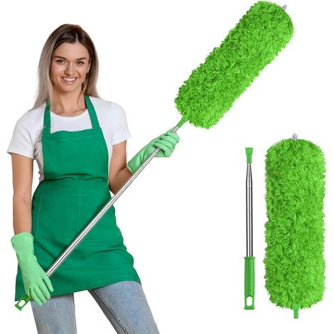 Teleskop Staubwedel Mikrofaser Waschbar Stange Ausziehbar 242 cm Grün (1/5)