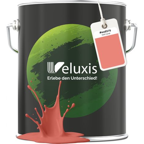 Wandfarbe Rosa Orange Rot Matt Innenfarbe – Deckkraft Klasse 1, VOC-frei, Ohne Grundierung, Tropfarm – Wohnzimmer & Schlafzimmer –  5L – Veluxis (Soft Coral)