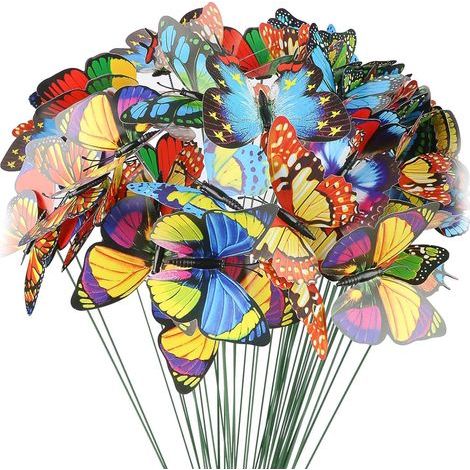Piquets de Papillon de Jardin, 9CM Ornements de Papillons Colorés Piquets Papillon Imperméables en PVC 3D pour L'extérieur Cour Patio Planteu Pot de Fleur Printemps Jardin Décoration (1/5)