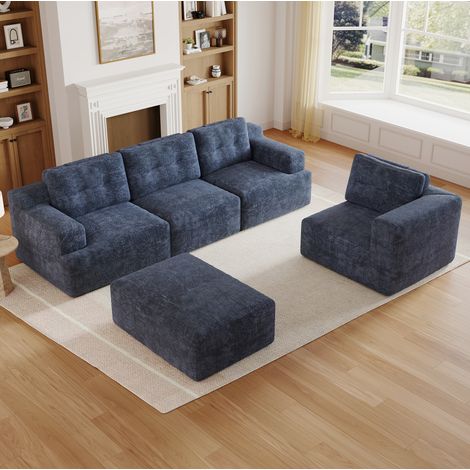 Canapé d'angle modulable 252x180x82 cm Chenille HAVRYA (1/5)