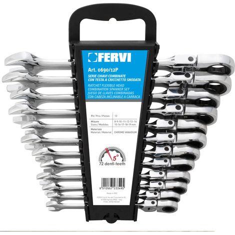 12 TLG GELENK RATSCHENSCHLÜSSEL RING SCHLÜSSEL SATZ 8-19 MM FERVI 0690/012P