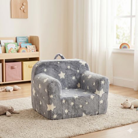 Sillón infantil gris con asa, bolsillos laterales y funda extraíble DESVIAE (1/5)