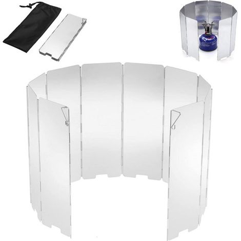 Ensemble de 10 pare-vent pliables en aluminium pour réchauds de camping et cuisinières à gaz. Pare-vent léger pour une utilisation en extérieur. (1/5)