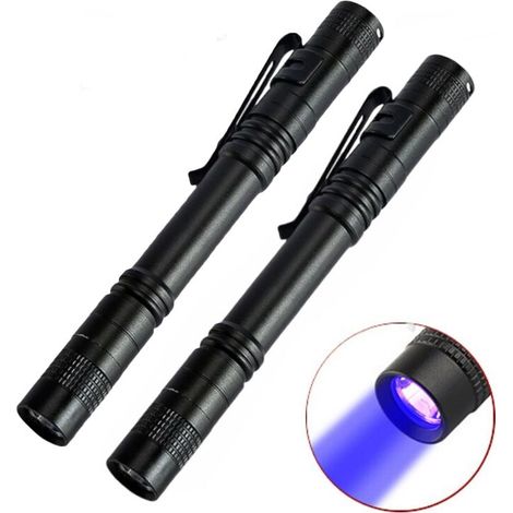 Lampe torche UV 13 cm, lampe torche ultraviolette, lampe torche LED stylo avec clip de poche ultra-compact, fonctionne avec 2 piles AAA (non incluses) (1/5)