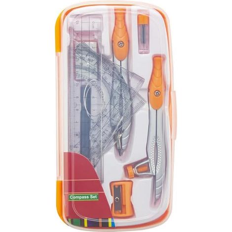 Geometrie-Set mit Aufbewahrungsbox, Winkelmesser, Dreiecklinealen, geometrischen Zirkeln für Designer und technische Zeichner (orange) (1/5)