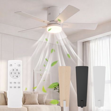 Ventilateur de Plafond 106,6 cm 5 Pales Silencieux, Lumière LED, 6 Vitesses, Fonction Réversible, Télécommande, Minuteur, Blanc (1/5)