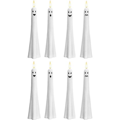 Bougies coniques LED avec capteur, fantôme d'Halloween, sans flamme, bougie LED vacillante, à piles, allumage automatique, lampe de table d'ambiance écoénergétique, lot de 8 (1/5)