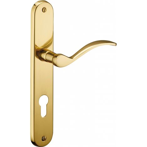 Thirard – Ensemble de poignées pour porte d'entrée Marianne – Trou de cylindre – Carré 7mm – Entr'axes 195mm – Laiton poli – Garantie 10 ans