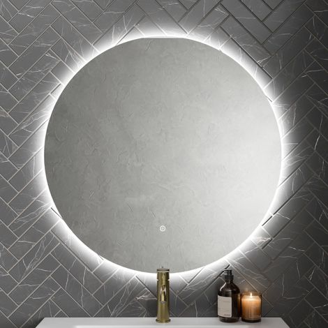 Round LED Mirror Bathroom Backlit Touch Demister Pad Mains Powered 800x800mm (1/5)