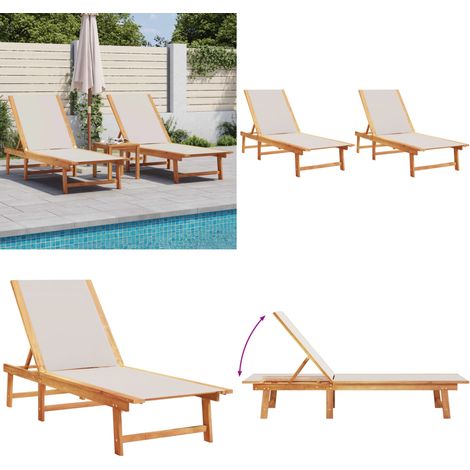 Sonnenliegen 2 Stk. Grau Massivholz Akazie und Textilene - Sonnenliegen - Gartenmöbel - Holz Möbel - Akaziengartenmöbel - Outdoor Furniture - Home & Living