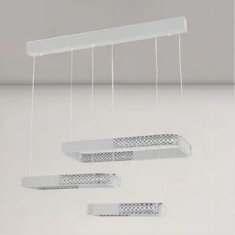 Trade Shop - LED-Pendelleuchte 68W 3 Kristallrechtecke Fernbedienung Weiß 32095 -