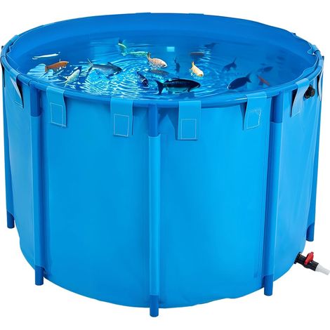 1 Bassin à poissons hors sol, Cadre plastique stable, Toile PVC 0,9mm, Vanne vidange, Aquaculture intérieur extérieur