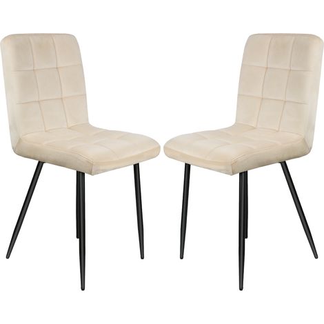 Esszimmerstuhl 2er Set, Polsterstuhl Küchenstühle, Metallbeine, Samtbezug, 9-Gitter-Stil,bis 120 kg belastbar, für Arbeitszimmer, Wohnzimmer, Schlafzimmer, beige (1/5)