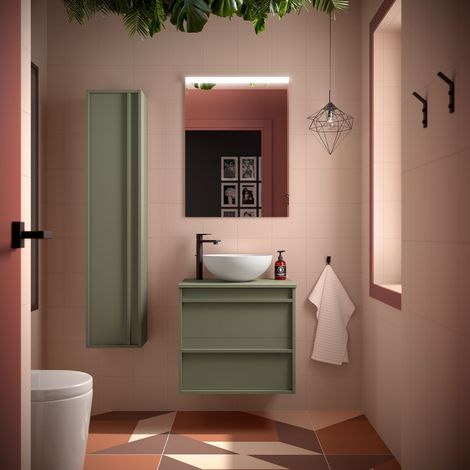 Badezimmermöbel ATTILA 600 2 Schubladen GREEN SATIN + Waschtisch-Platte (1/2)