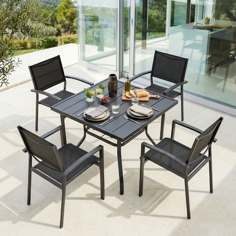 5-teiliges Gartenmöbel set, 1 Gartentisch mit 4 stapelbare Stühle (1/5)