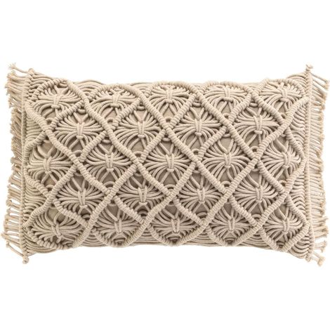 Coussin Déhoussable 30x50 cm en Coton Macramé - Indy Élégance et Confort Bohème (1/3)