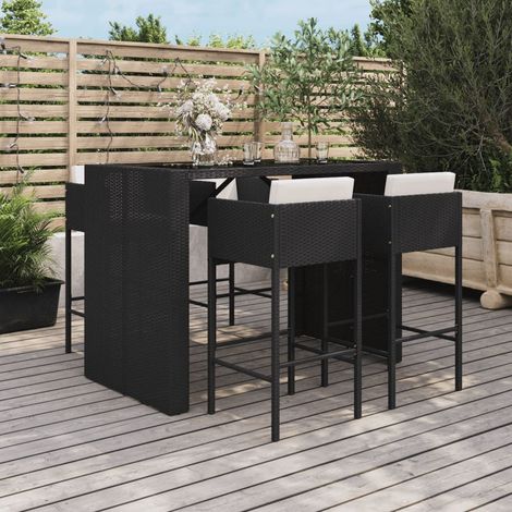 5 pcs Ensemble de bar de jardin  Meuble de Jardin/bistro  Ensemble table et chaises avec coussins noir poly rotin DEJDX32760 (1/5)
