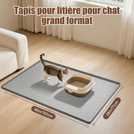 Tapis de Litière pour Chat Grand Format Imperméable Tapis de Sol pour Litière Chat en Silicone Lavable Antidérapant 101x71 cm Gris