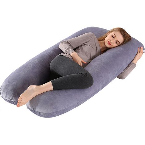 Oreiller de grossesse en forme de U Oreiller de grossesse multifonctionnel pour femme endormie Super doux surdimensionné avec fermeture éclair 51,2 x 27 (1/5)