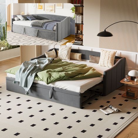 Sofa bed, Clic clac convertible, Canapé clic clac, Canapé-Lit Pliable 90/180 x 200 cm en Velours Doux avec Cadre à Lattes, Lit Multifonctionnel Gris (sans Matelas)