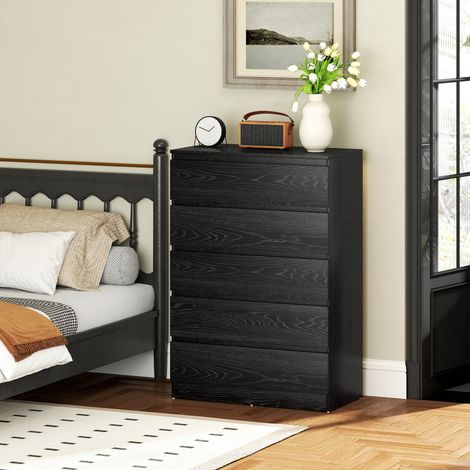 Kommode mit 5 Schubladen, ideal für Schlafzimmer, Wohnzimmer oder Büro, moderner Stil, 77 x 40 x 111,5 cm, schwarze Holzmaserung