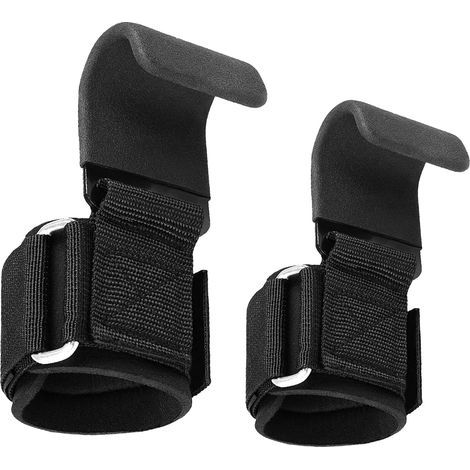 8-mm-Gewichtheberhaken mit Handgelenkschlaufe – Robuste Stahlhaken für Kreuzheben, Klimmzüge, Latches und Powerlifting – Für Damen und Herren – Schwarz (1/5)
