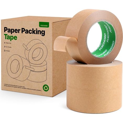 Paper Packing Tape 48mm x 50m Recyclable, Writable and Waterproof Kraft Paper Tape for Packing Parcels and Boxes, Moving 3 Rolls (1/5)
